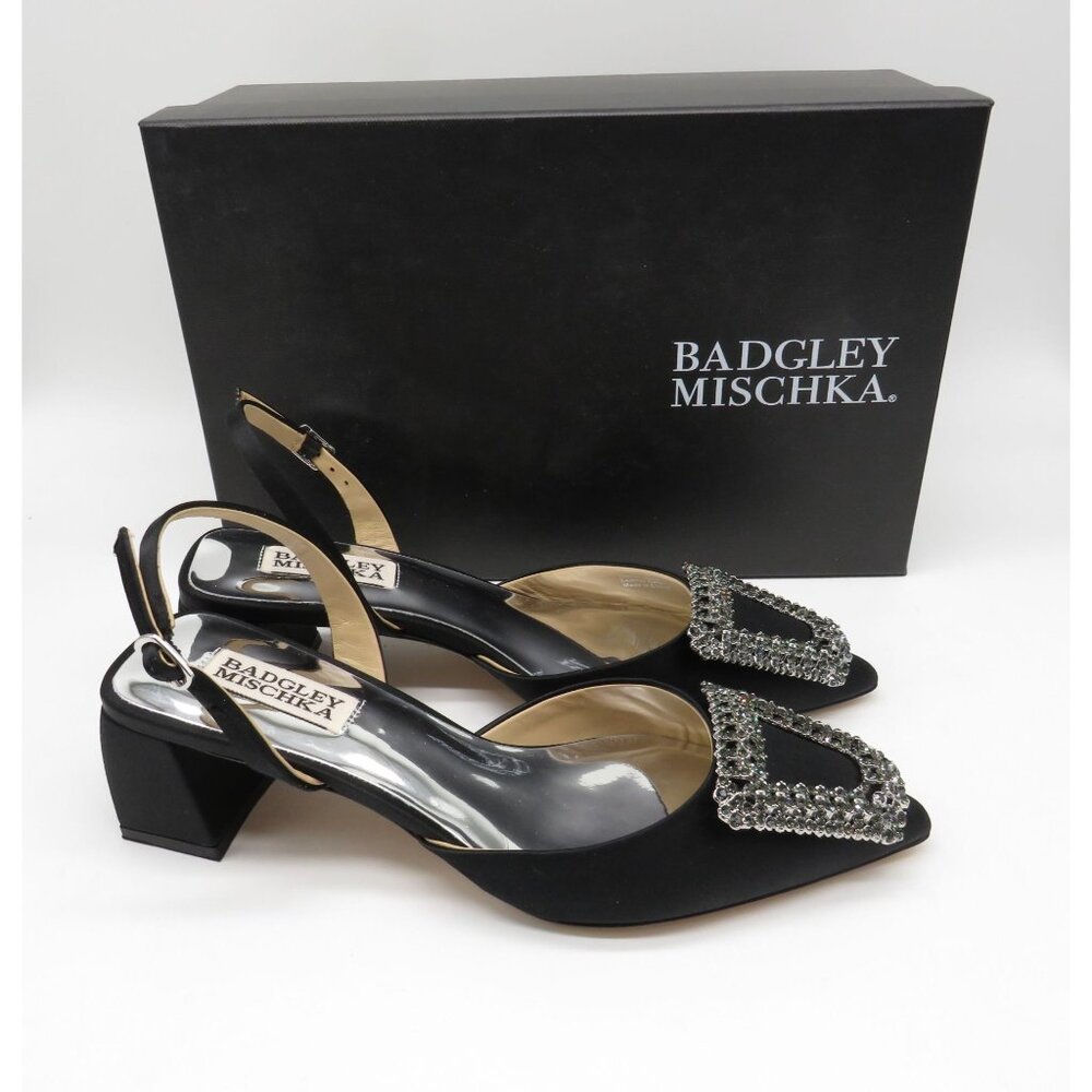 Badgley Mischka Women's Emmie Black Slingback Pumps Block Heel Size 6 NEW